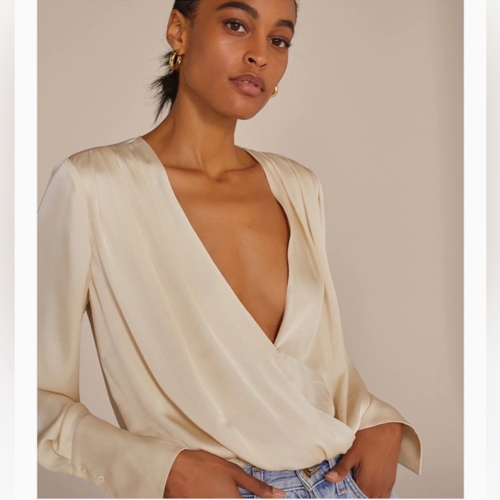 Favorite Daughter Cream Satin Surplice Blouse